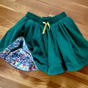 Mini Boden Girls’ 6-7Y Green Cord Twirly Skirt w/Floral Lining and Pockets